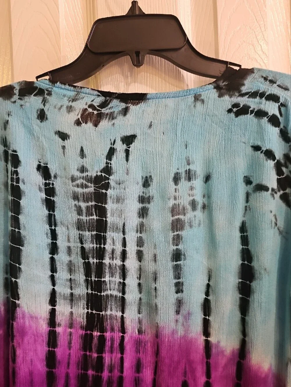 Greater Good Tie-Dye V-Neck Gauzy Tunic Top - Aqua, Purple & Red L/XL - Picture 9 of 14